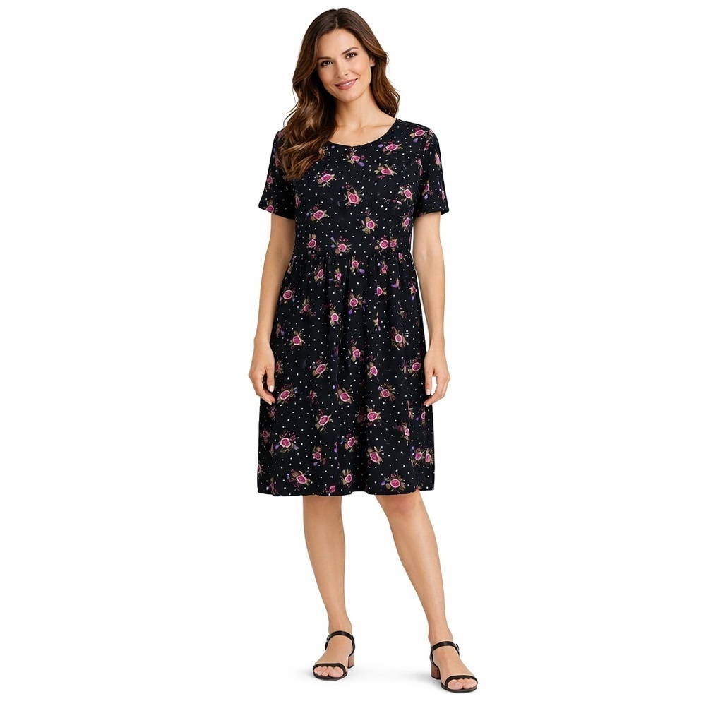 Erika Studio Size Black Floral Dress M Polka Dot Knee Length